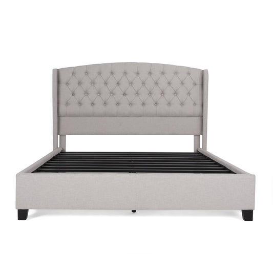 House Light Gray Fully Upholstered Fabric Queen Bed Set