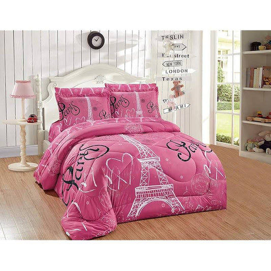 Home Collection Kids/Teens/Girls 5 Piece Twin Size Comforter Bedding Set/ Bed In A Bag With Sheets Floral Paris Eiffel Tower Flowers Hearts