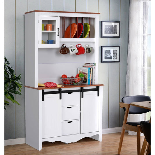 Home And Office Furniture Model 25309k Countryside Sliding Barn Door Buffet And Hutch, White