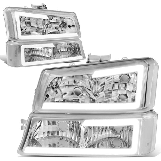 Hl-Lb-Csil03-Ch-Cl1 For 2003 To 2007 Chevy Silverado 1500 2500 3500hd Classic Avalanche Pair 3d Led Drl Bar Headlight + Bumper Lamps