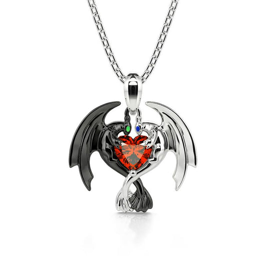 Hug Me Dragon Couple Heart Cut Necklace In Silver For Women