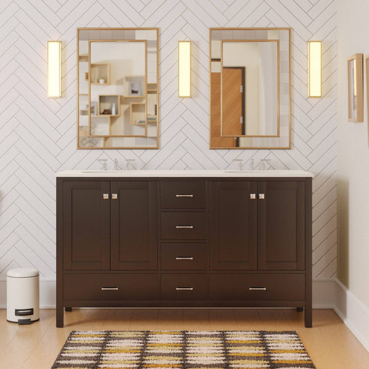 Horizon 60" Double Bathroom Vanity W/ Engineered White Stone In Chocolate