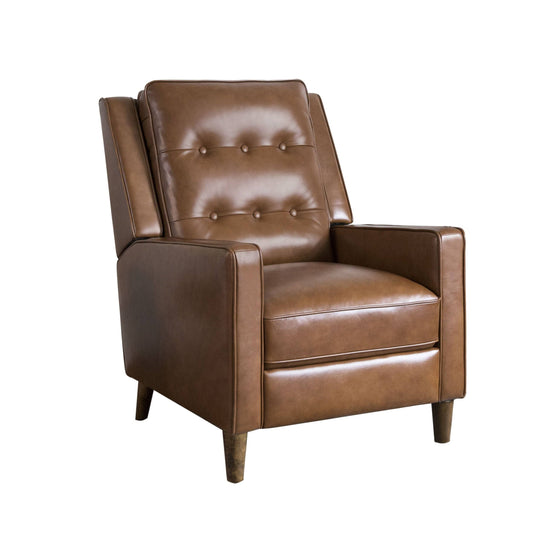 Holloway Mid Century Top Grain Leather Pushback Recliner, Brown