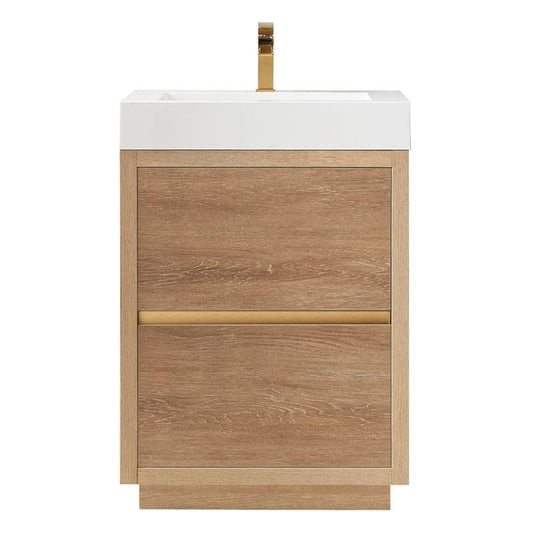 Huesca 24" Single Sink Bathroom Vanity Natural Oak Wood White Top No Mirror