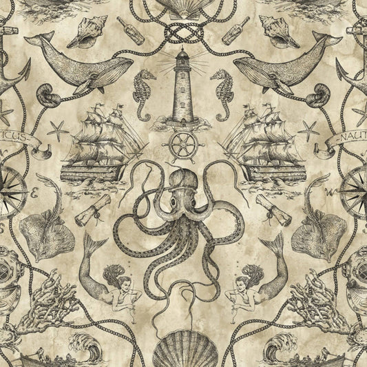 Ho3360 Deep Sea Toile Wallpaper Black