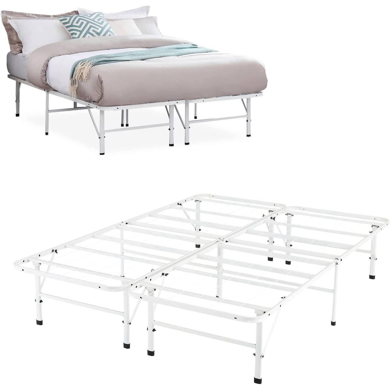 Home Idealbase 14" Platform Metal Bed Frame - Mattress Foundation ? Box Spring Replacement;White;Full