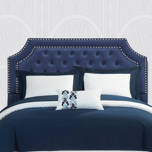 Home Malone Tufted Faux Leather Headboard For Bed Navy Queen