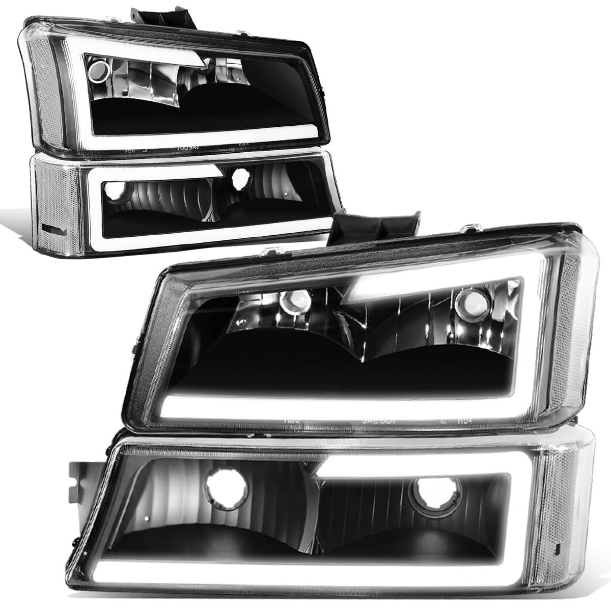 Hl-Lb-Csil03-Bk-Cl1 For 2003 To 2007 Chevy Silverado 1500 2500 3500hd Classic Avalanche Pair 3d Led Drl Bar Headlight + Bumper Lamps