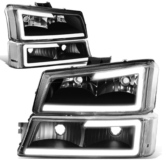 Hl-Lb-Csil03-Bk-Cl1 For 2003 To 2007 Chevy Silverado 1500 2500 3500hd Classic Avalanche Pair 3d Led Drl Bar Headlight + Bumper Lamps