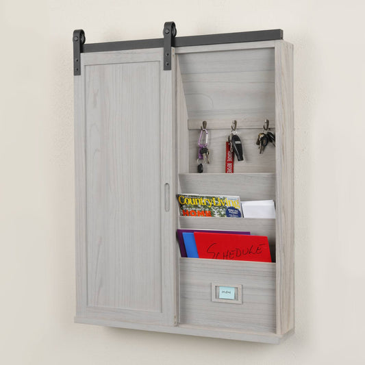 Home And Office Furniture Solid Wood Barn Door Style Wall Organizer, Gray 51001