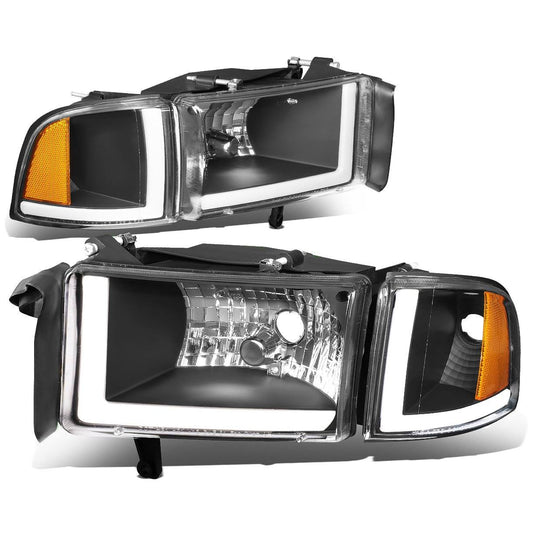 Hl-Lb2-Dr944-Bk-Sm-Am For 1994 To 2002 Dodge Ram 1500 2500 3500 Led Drl Headlight Smoked Housing Amber Corner Headlamp 95 96 97 98 99 00