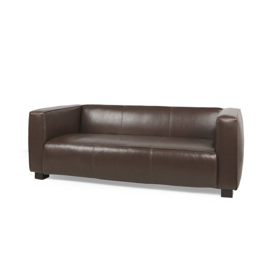 House Denison Faux Leather 3 Seater Sofa, Midnight Black And Dark Walnut