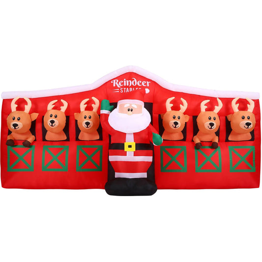 Hill Farm 4ft. Tall Pre-Lit Inflatable Santa In Reindeer Stable