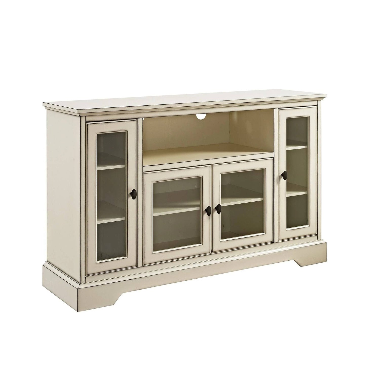 Highboy Style Wood Tv Stand, Antique White, 52"