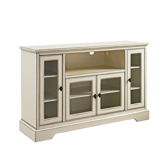 Highboy Style Wood Tv Stand, Antique White, 52"