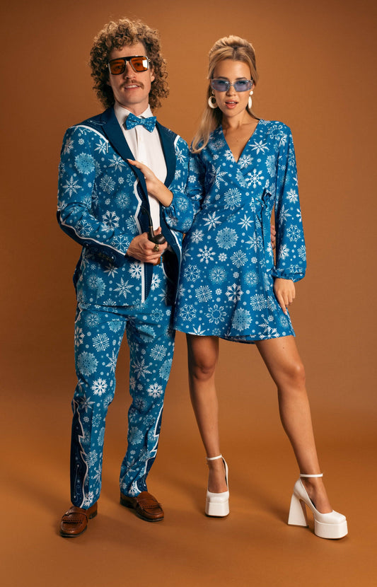 Ice Never Melts | Men's Blue Snowflake Christmas Suit | Size 56 |