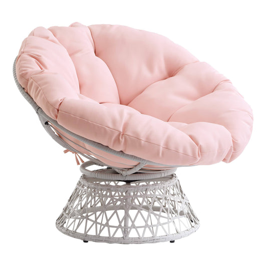 Home Furnishings Papasan Chair With Cream Round Pillow Cushion And Brown Wicker Weave