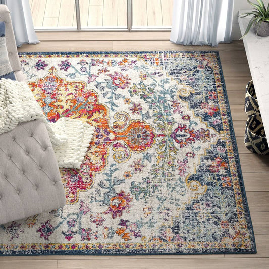 Hillsby Orange/Navy Area Rug Rug Size: Rectangle 6'7" X 9'