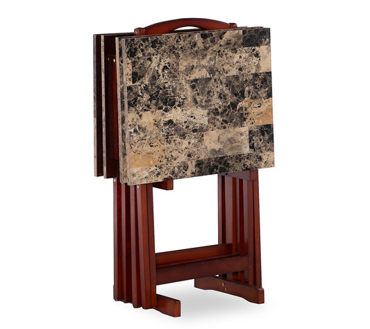 Home Locke Brown Faux Marble Tray Table S T W/ Stand