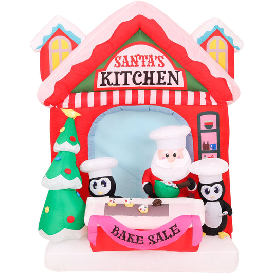 Hill Farm 7-Ft. Tall Pre-Lit Inflatable Santa's Kitchen