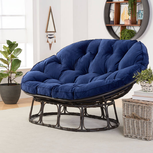 Homes & Gardens Papasan Bench With Cushion, Navy