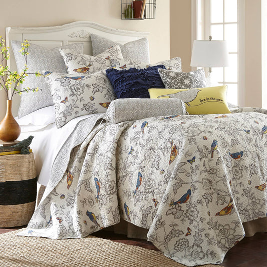 Home Mockingbird Reversible Quilt Set, Grey, Full/Queen