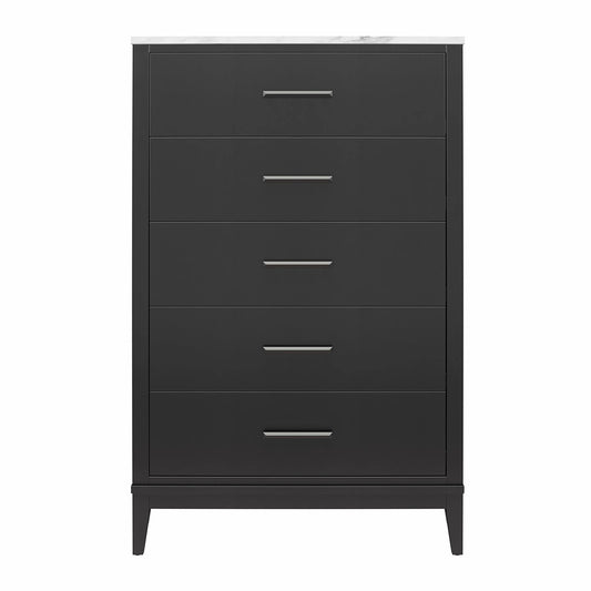 Home Lynnhaven Tall 5-Drawer Dresser Black/White Marble Top