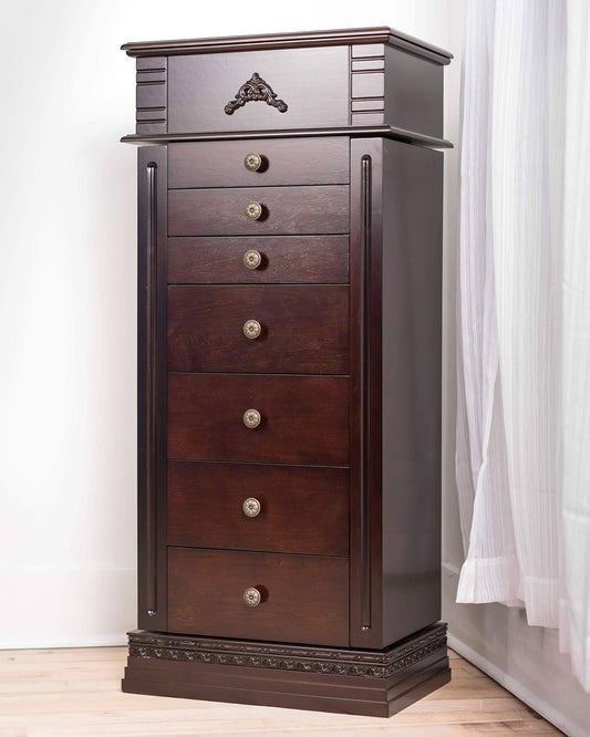 Honey Stella Large Jewelry Armoire Cabinet Standing Storage Chest Necklace Organizer, 18-5/8" X 12-1/8" X 42-1/8", Dark Walnut