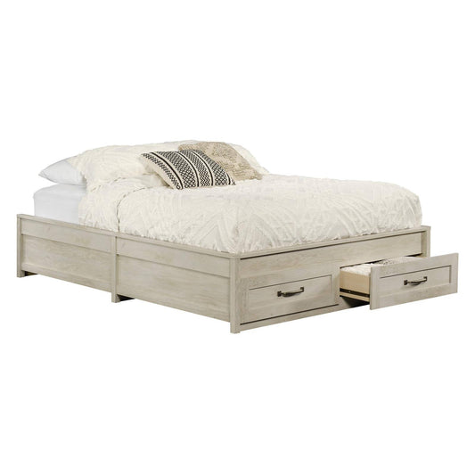 Homes & Gardens Modern Farmhouse Queen Platform Bed With Storage, Rustic White Finish