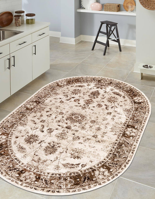 Himalaya 3x5 Oval Cream Farmhouse, Floral Area Rug