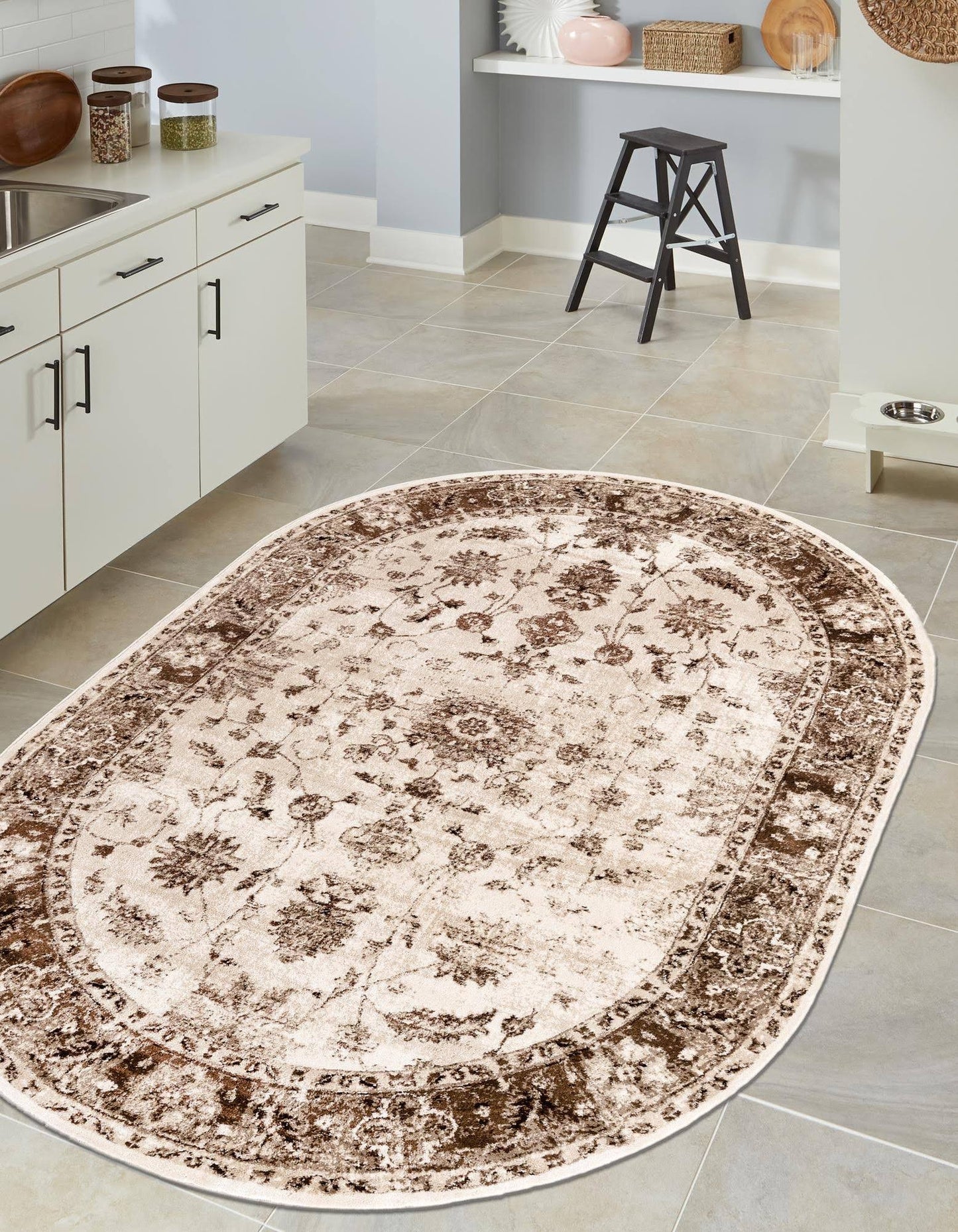 Himalaya 8x10 Oval Cream Farmhouse, Floral Area Rug