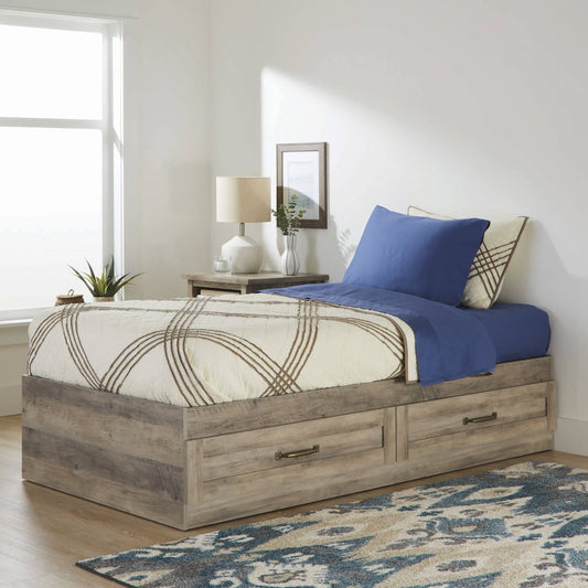Homes & Gardens Modern Farmhouse Platform 2-Drawer Storage Bed, Twin, Rustic Gray