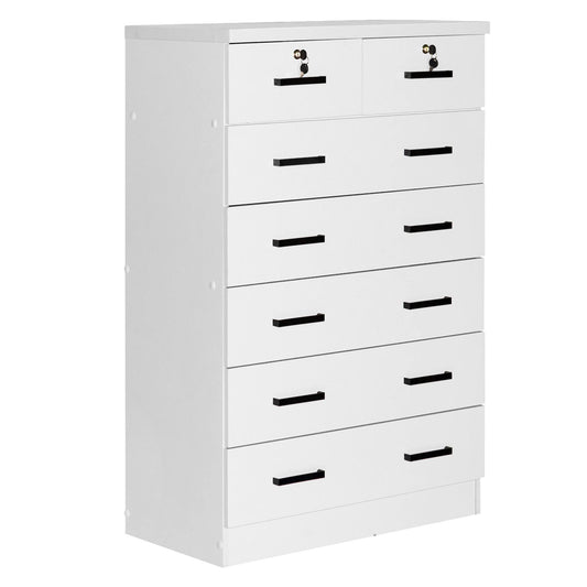 Home Products Cindy 7 Drawer Chest Wooden Dresser With Lock In White
