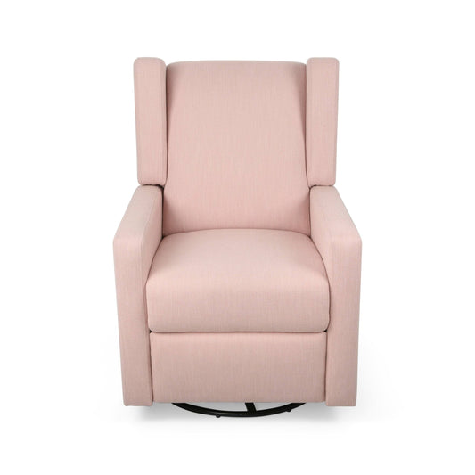 House Rushika Contemporary Fabric Upholstered Swivel Recliner, Blush And Black