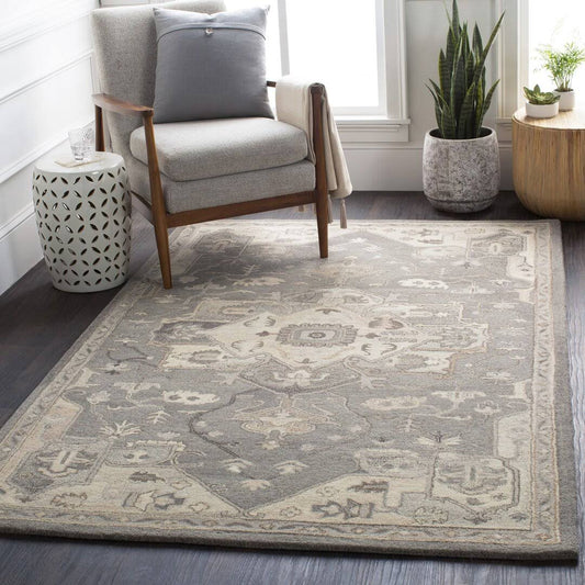 Home Soderlund Traditional Floral Hand-Tufted Wool Charcoal/Taupe Area Rug, Gray