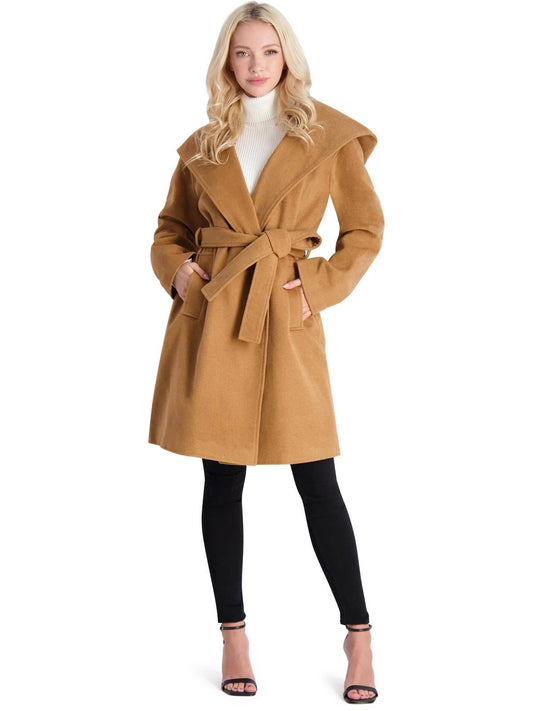 Hooded Wool-Blend Robe Coat - Pink - S