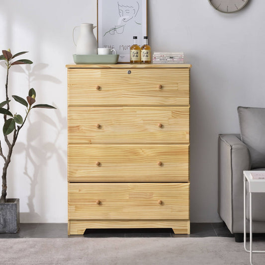 Home Products Isabela Solid Pine Wood 4 Drawer Chest Dresser In Natural