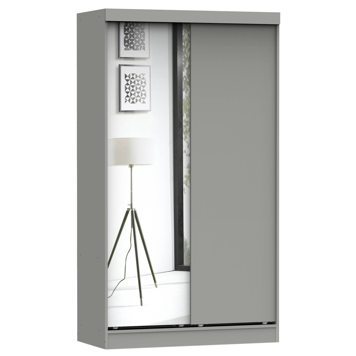 Home Products Mirror Wood Double Sliding Door Wardrobe (Light Gray)