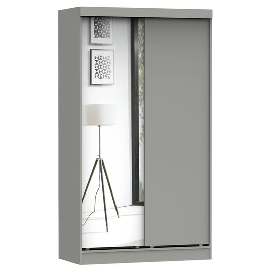 Home Products Mirror Wood Double Sliding Door Wardrobe (Light Gray)