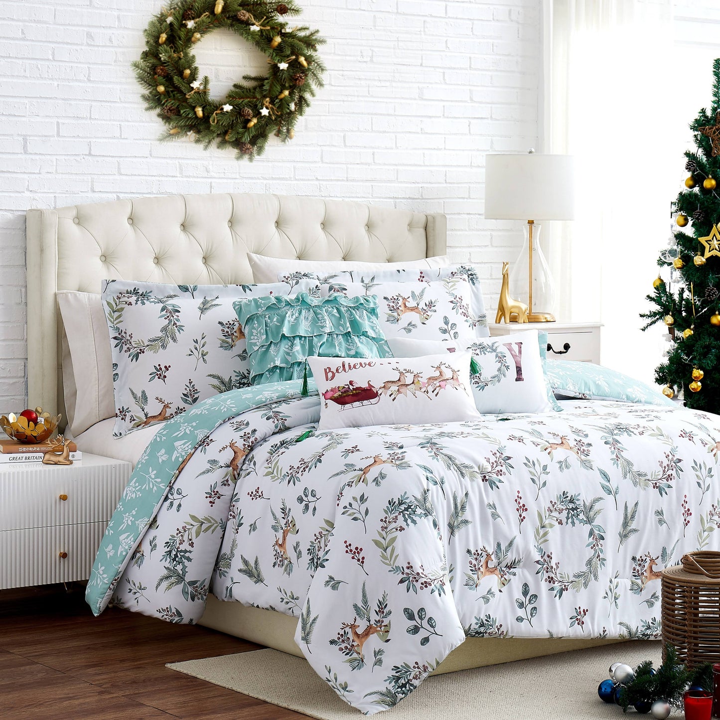 Holidays Quilt Bed White 5 6 Pc Set , King / Cal King, White