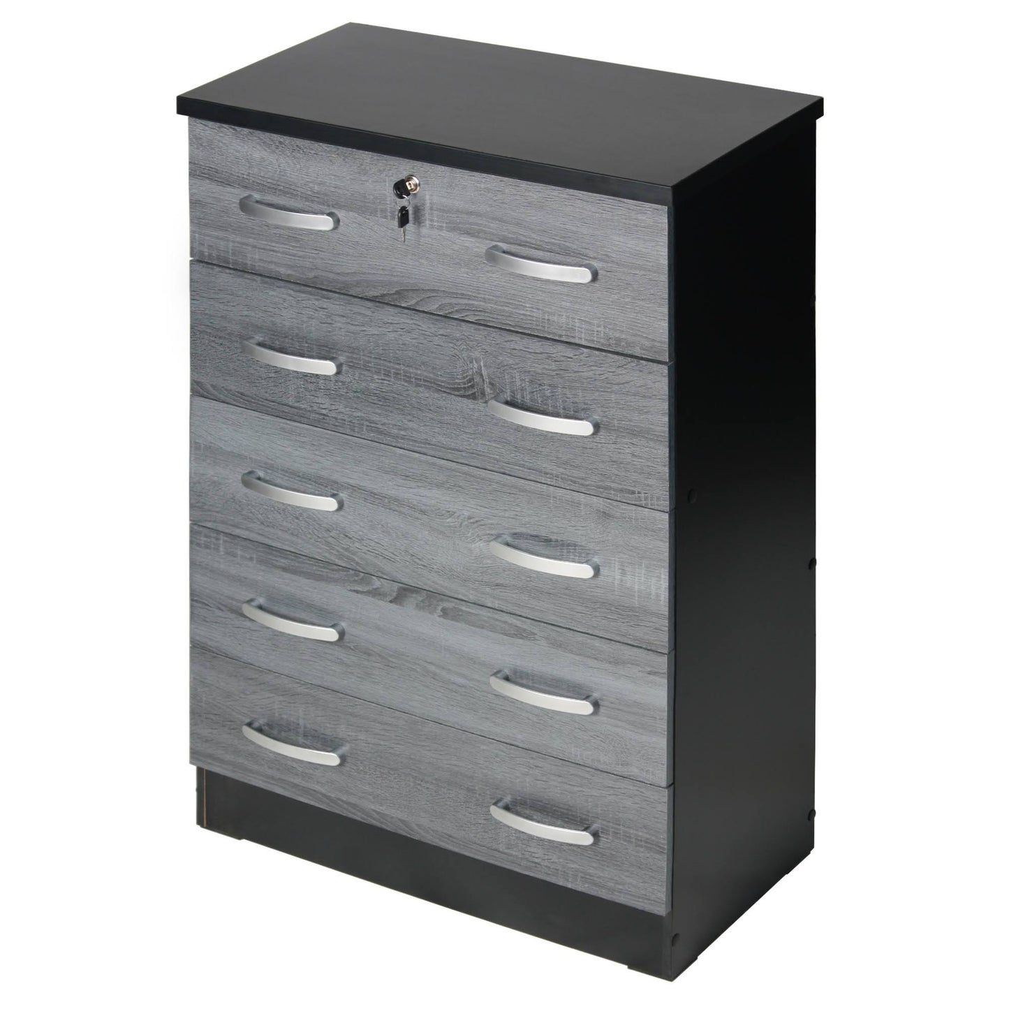 Home Products Cindy 5 Drawer Chest Wooden Dresser With Lock In Ebony