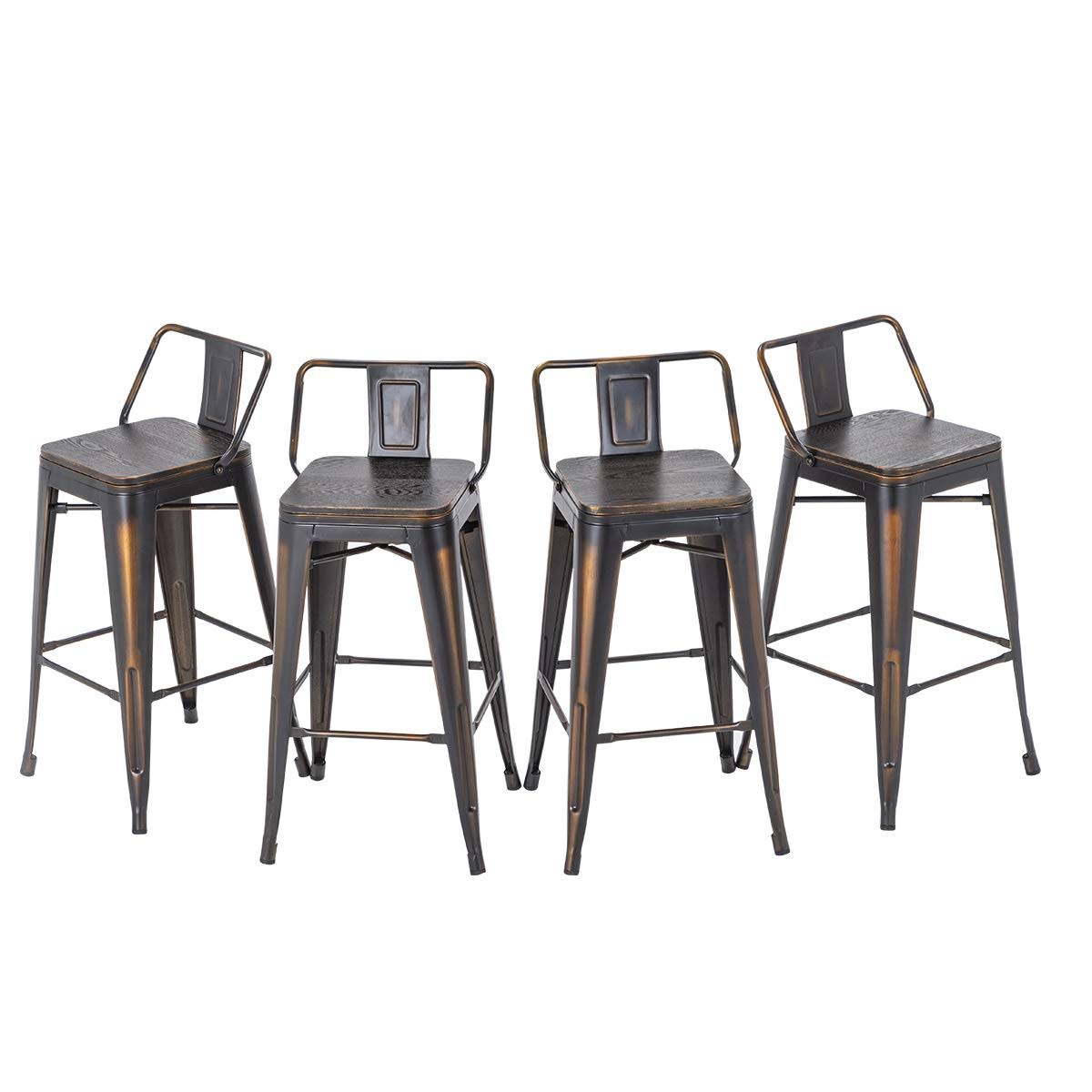 Home Distressed Golden Bar Stools Industrial Metal Barstools Counter Height Stools Dining Chair Set Of 4 (Low Back Distressed Golden Black