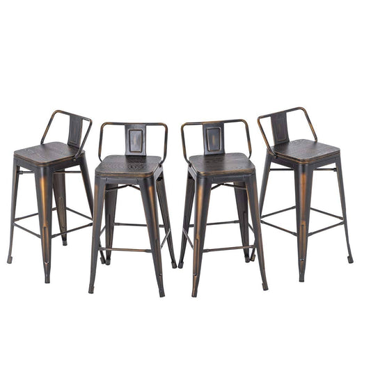 Home Distressed Golden Bar Stools Industrial Metal Barstools Counter Height Stools Dining Chair Set Of 4 (Low Back Distressed Golden Black