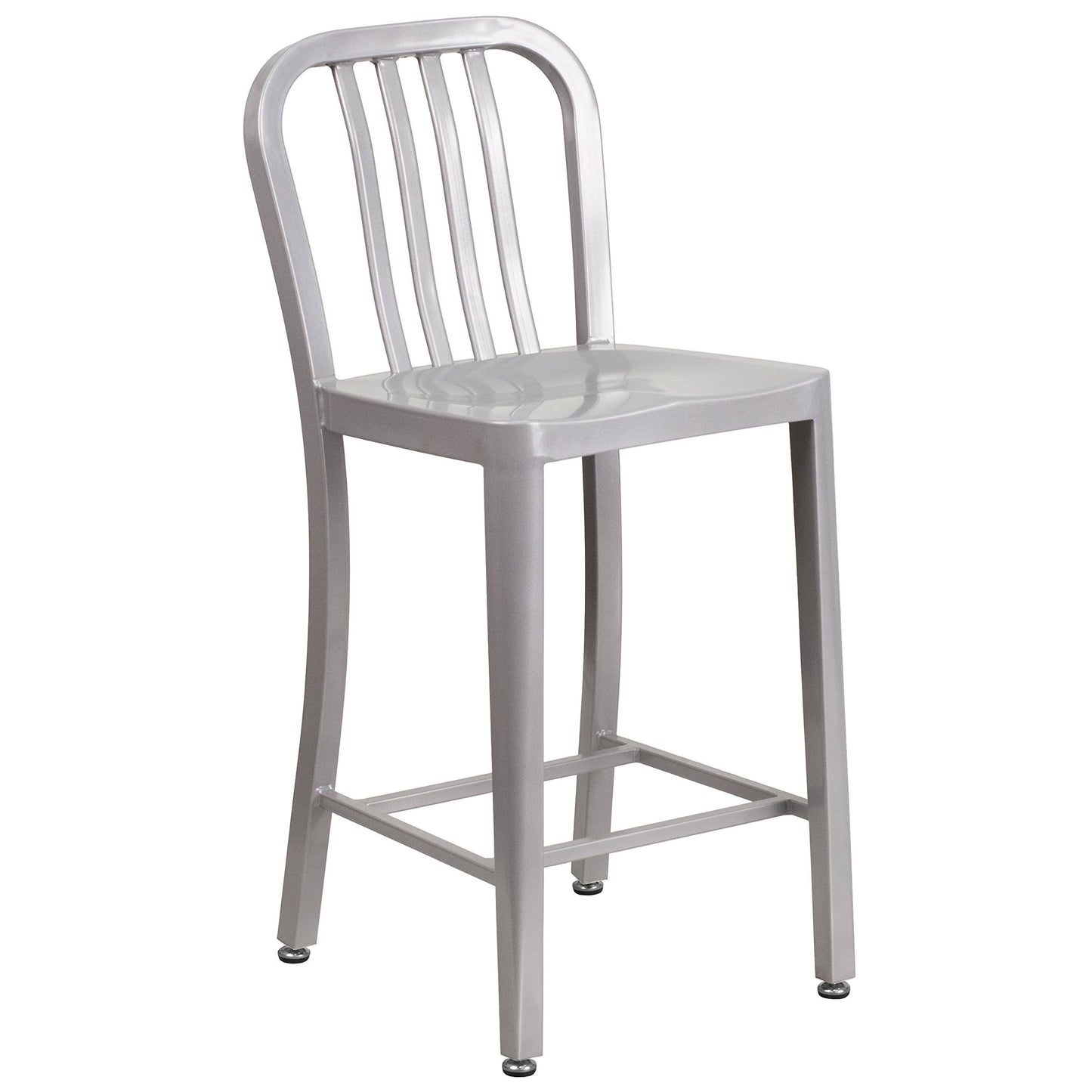 High Metal Indoor-Outdoor Metal Counter Chair, Silver