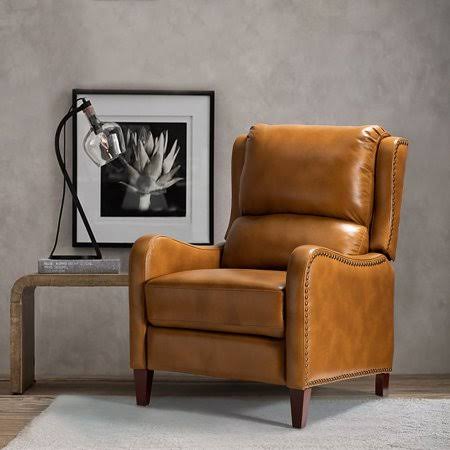 Hyde Camel Nailhead Genuine Cigar Leather Recliner