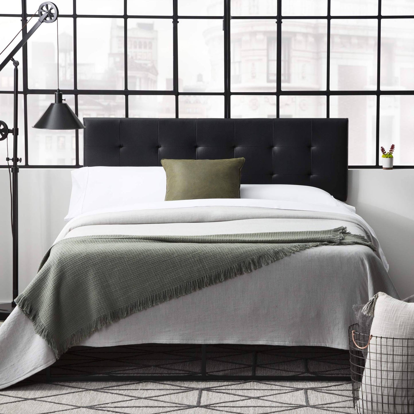 Home Hawthorne Faux Leather Headboard Platform, Full/Full Xl, Black