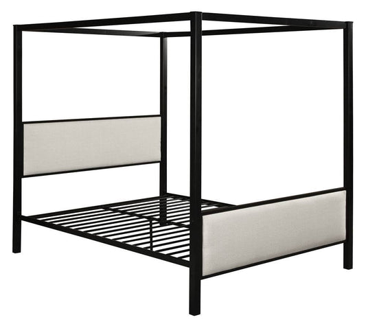 House Duane Canopy Queen Bed With Iron Frame In Beige And Black