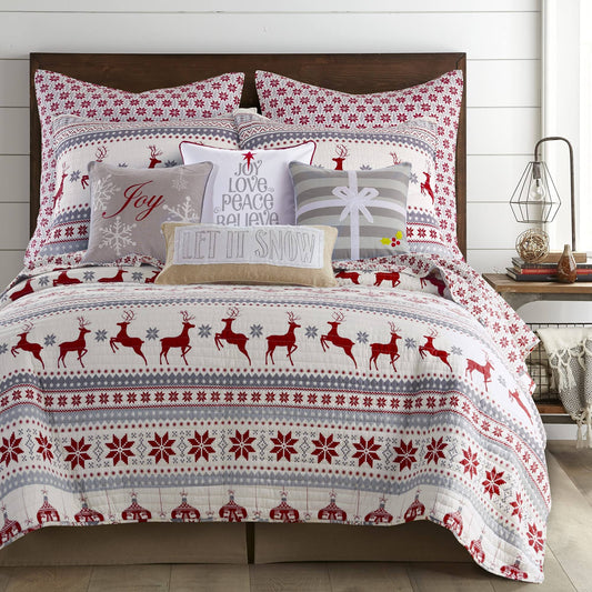 Home Silent Night Quilt Set, Red, Full/Queen
