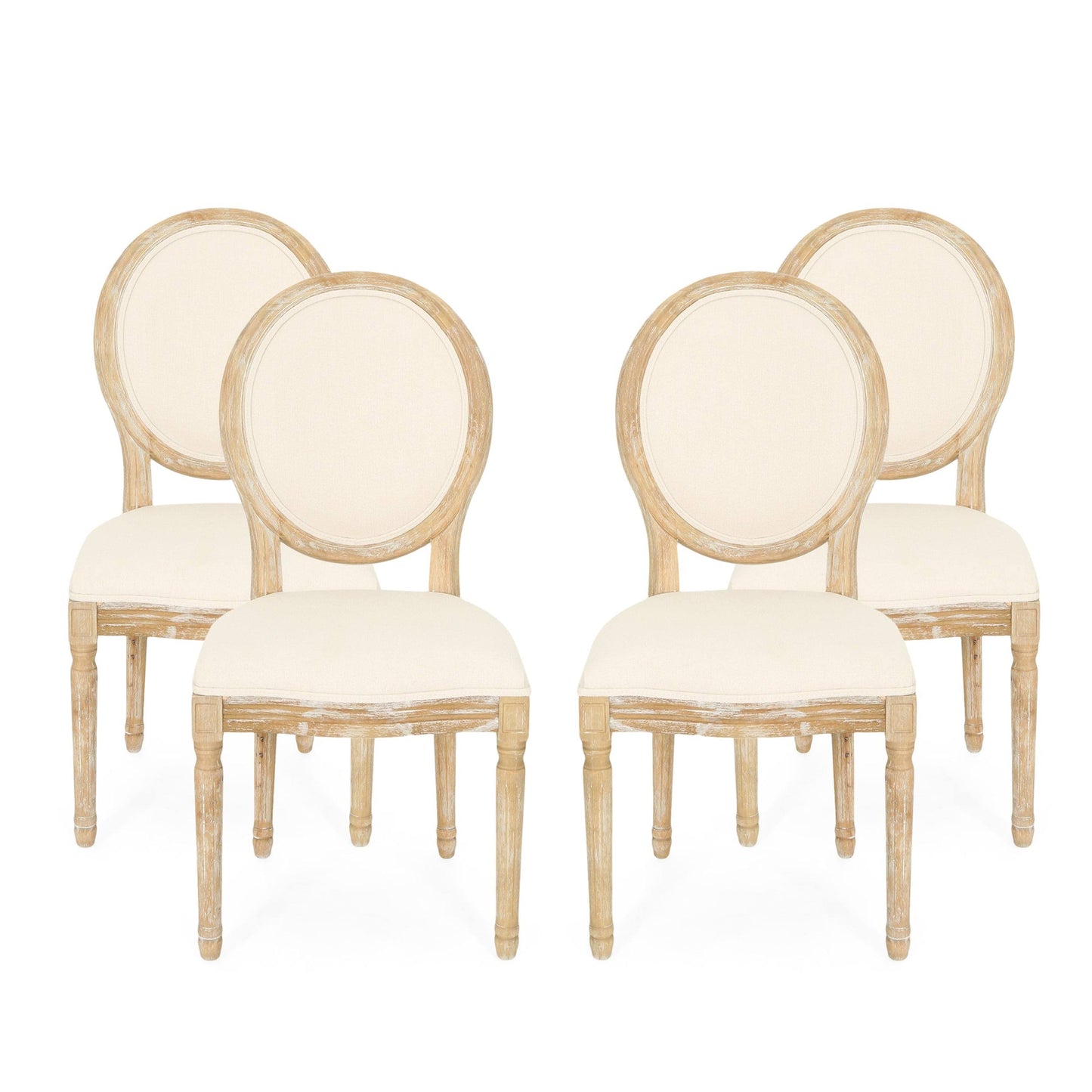 House Karter French Fabric Dining Chairs, Set Of 4, Blue Beige, Natural