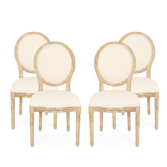 House Karter French Fabric Dining Chairs, Set Of 4, Blue Beige, Natural